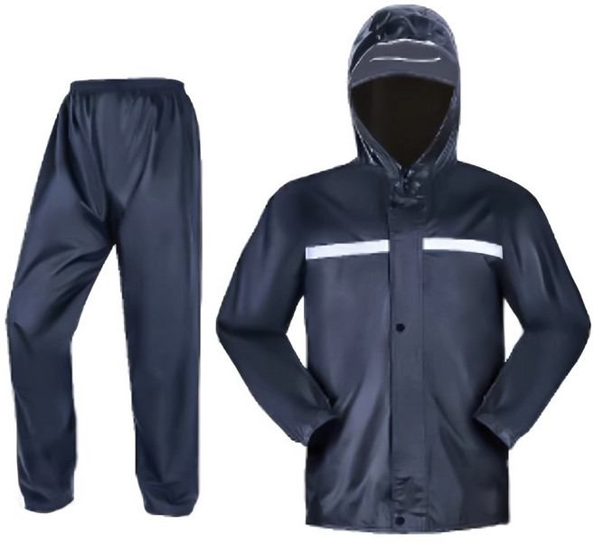 卓乾 休閒防雨套裝 防水矽膠層 反光條設計, 藏青色