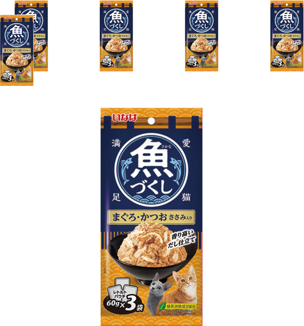 이나바 고양이 생선 가득 파우치, 혼합맛(참치/가다랑어/닭가슴살), 180g, 6개