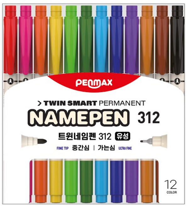 펜맥스 트윈네임펜 12종 세트, 혼합색상, 12개