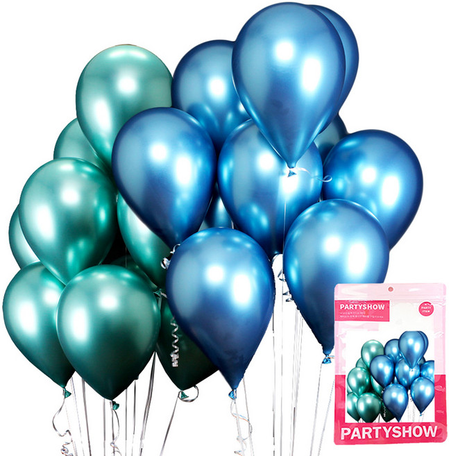 파티쇼 크롬 풍선 30cm 2종 x 25p 세트, 제이드그린, 페르시안블루, 1세트