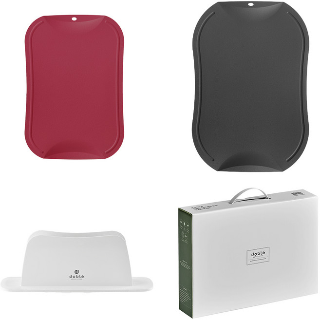 도블레 칼집나지 않는 도마 소 핫핑크 + 중 차콜 + 거치대 세트, 1세트, 도마(소) + 도마(중) + 거치대