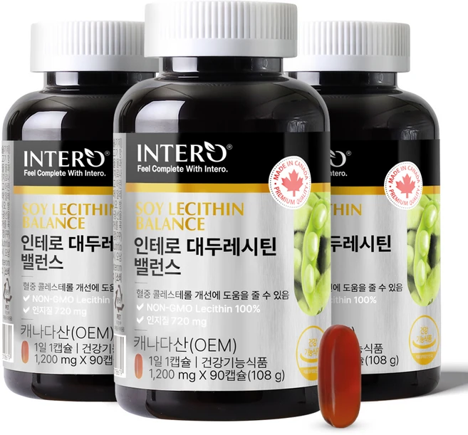 인테로 대두 레시틴 밸런스 108g, 90정, 3개 - 쿠팡