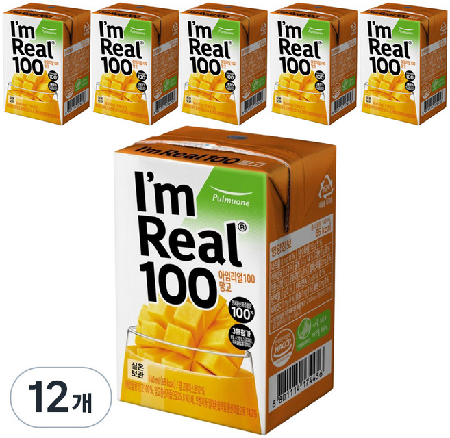 아임리얼 100 망고 주스, 12개, 140ml