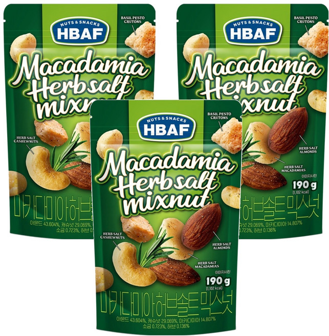바프 마카다미아 허브솔트 믹스넛, 190g, 3개