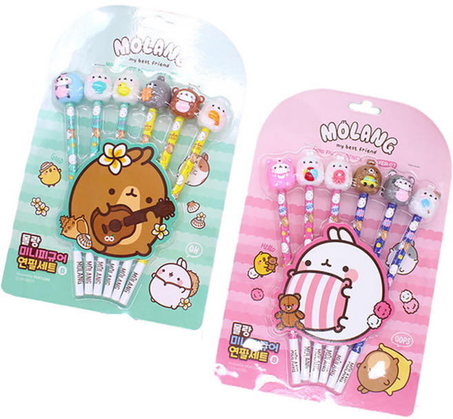 몰랑 6본 미니피규어 ver 7 2종 연필세트 B, 핑크 + 민트, 12개