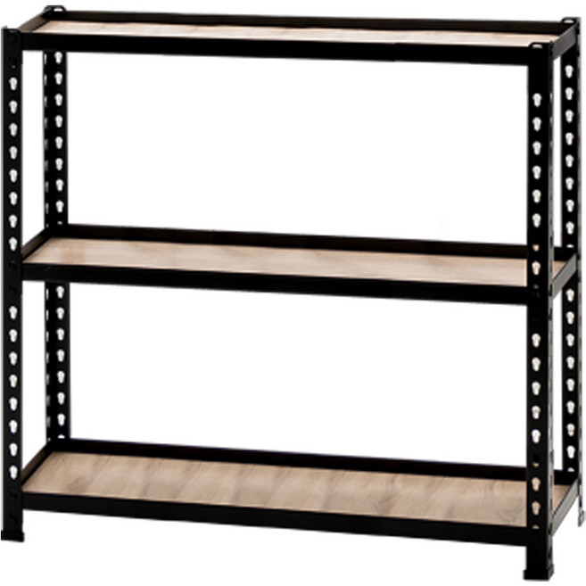 AMOS 亞摩斯 免螺絲角鋼木板貨架, 黑色, 3層
