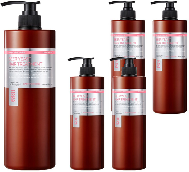 하라즈 맥주효모 헤어트리트먼트 베이비파우더향, 1L, 5개