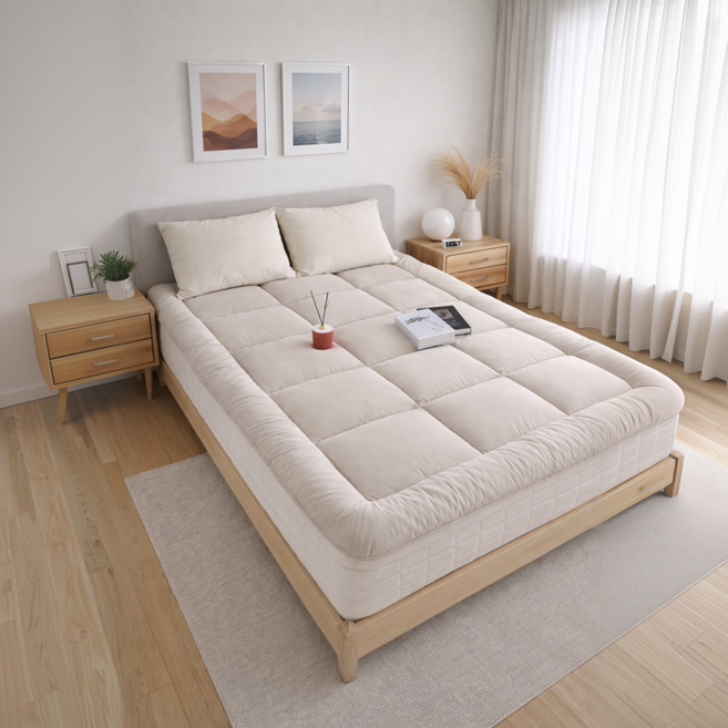 데보코 통세탁 사계절 침대 토퍼 매트리스, 베이지