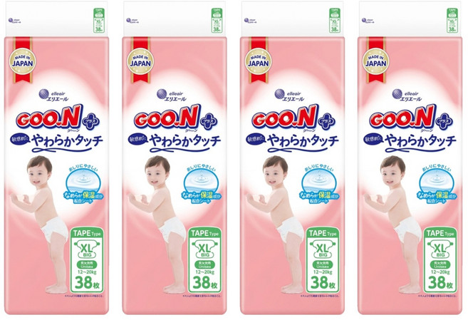 GOO.N 大王 日本境內版 SJ柔觸肌系列 黏貼型尿布 12~20kg, 152片, XL