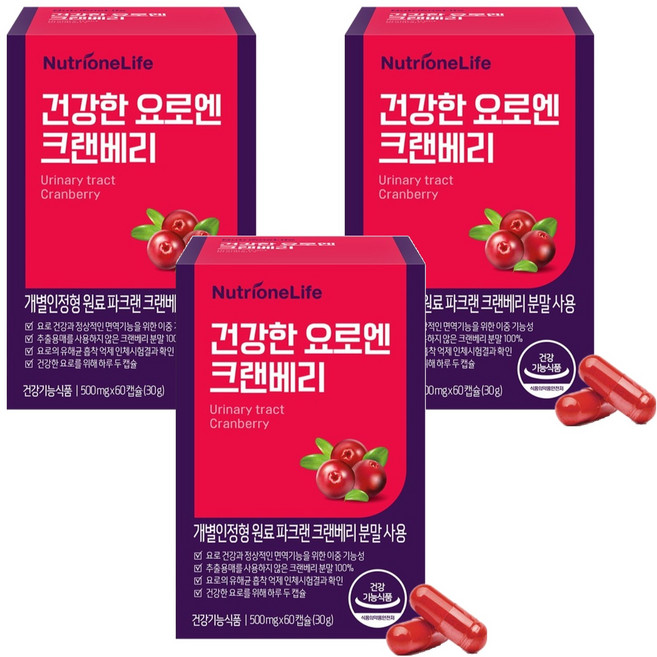 뉴트리원 건강한 요로엔 크랜베리, 60정, 3개