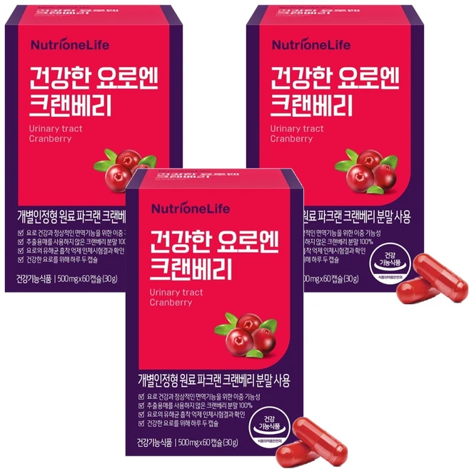 뉴트리원 건강한 요로엔 크랜베리, 60정, 3개 - 쿠팡