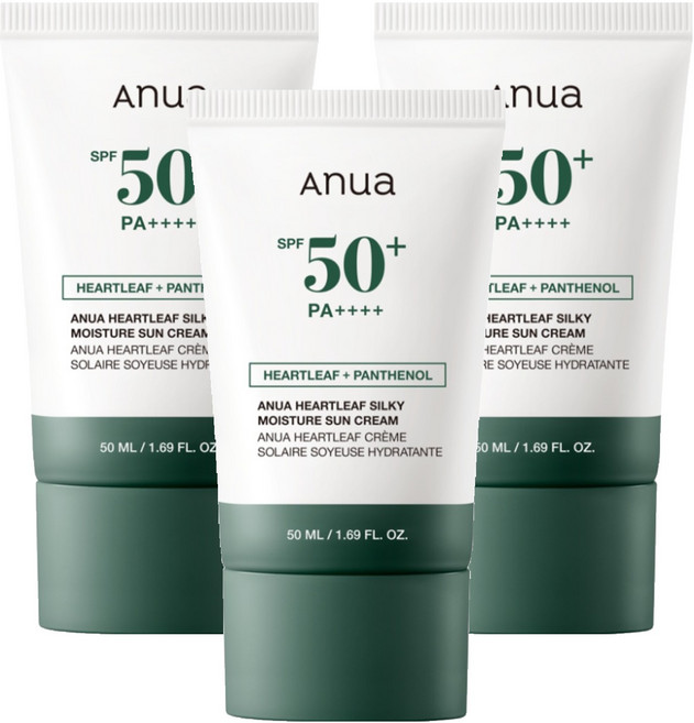 아누아 어성초 실키 모이스처 선크림 SPF50+ PA++++, 3개, 50ml