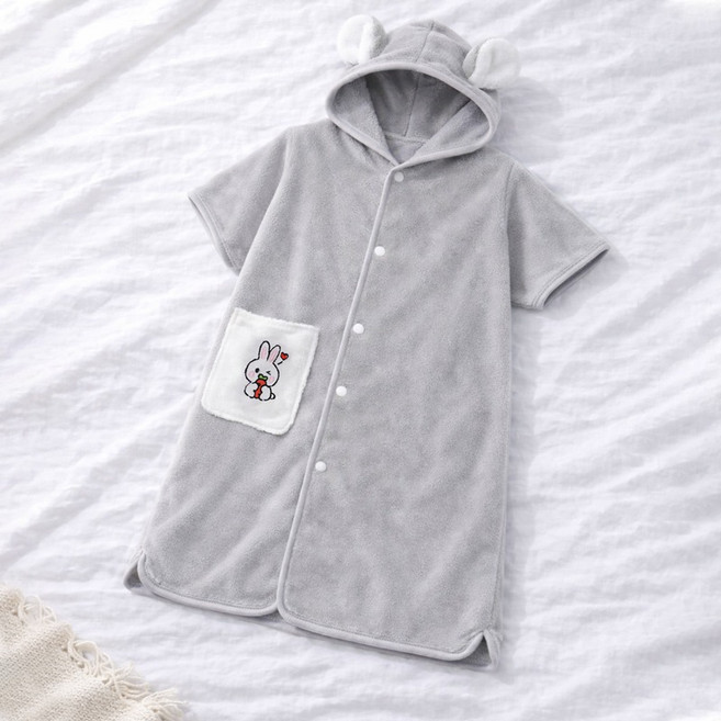 스타빈 토끼포켓 컬러 후드 목욕 가운, 그레이, 1개