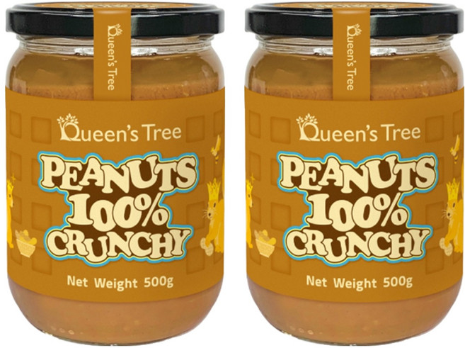 퀸즈트리 100% 땅콩 피넛버터 크런치, 500g, 2개