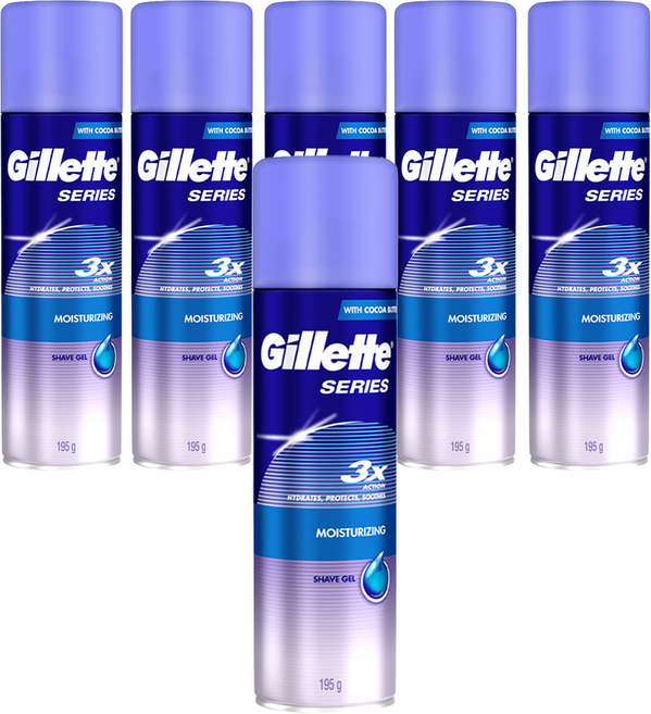 질레트 정품 시리즈 모이스춰라이징 쉐이빙젤, 195g, 6개