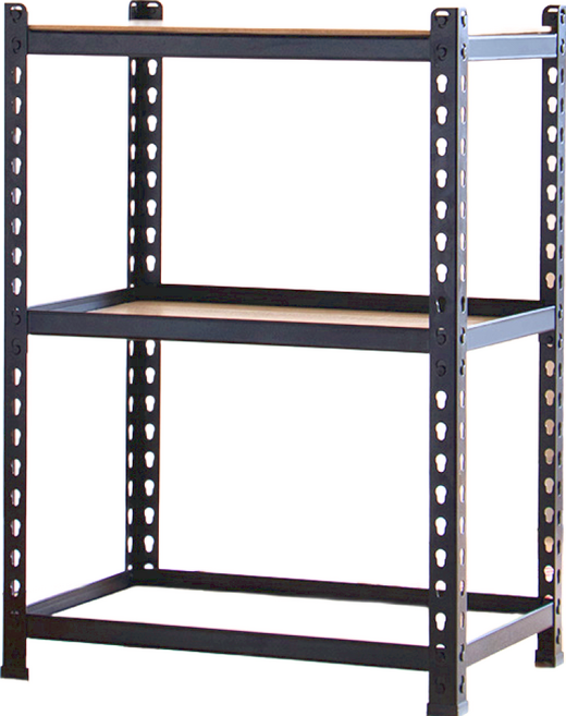AMOS 亞摩斯 免螺絲角鋼木板貨架, 黑色, 3層