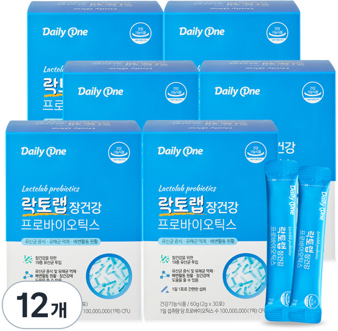 데일리원 락토랩 장건강 프로바이오틱스 30p, 60g, 12개