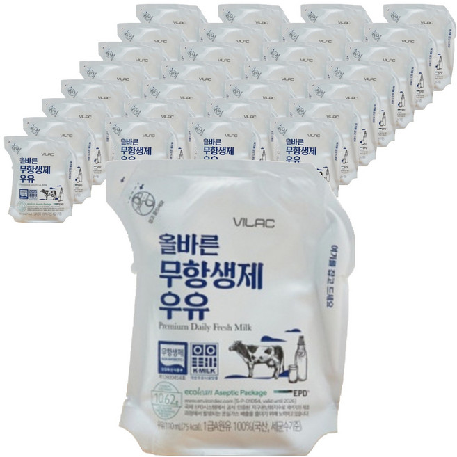 비락 올바른 무항생제 우유, 110ml, 54개