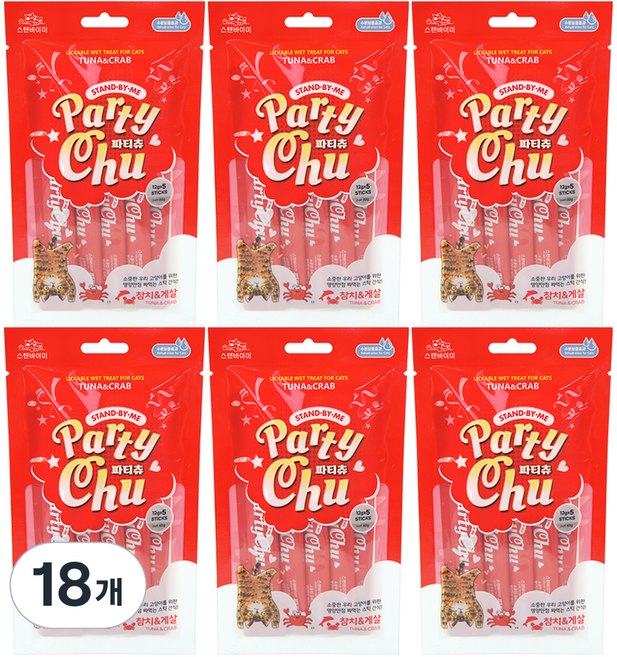 스탠바이미 고양이 파티츄 간식, 혼합맛(참치/게살), 60g, 18개