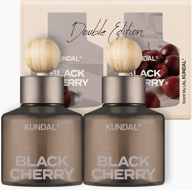 쿤달 퍼퓸 차량용 방향제 75ml 본품 2p + 우드볼 스틱 2p 세트, 블랙체리, 1세트