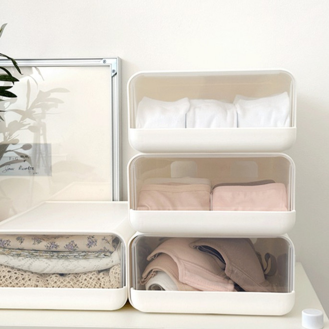 데미무드 이클립 적층식 칸칸이 서랍형 속옷정리함 10칸, 반투명 화이트, 4개