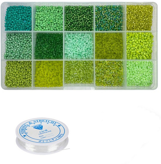 리니팜 15칸 시드비즈 3mm 세트, 그린, 1세트