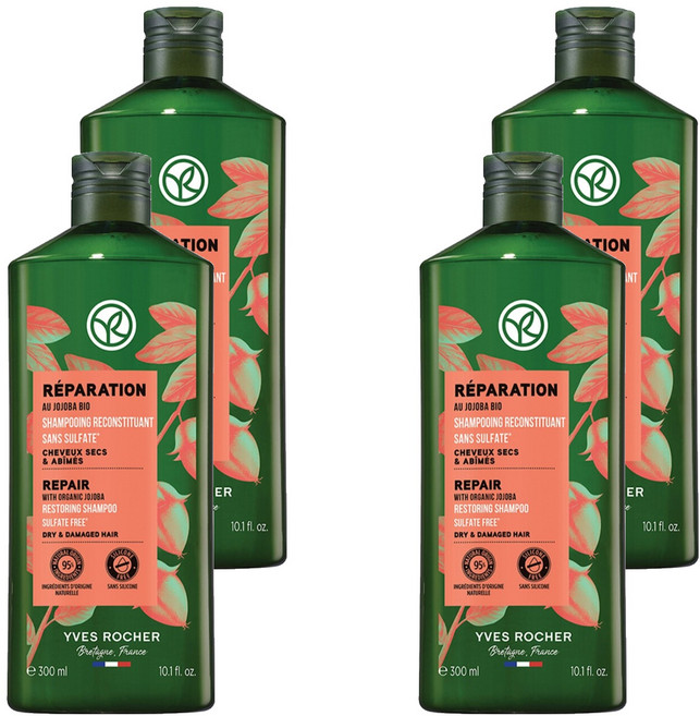 YVES ROCHER 伊夫黎雪 荷荷芭受損修護保濕洗髮精, 300ml, 4瓶