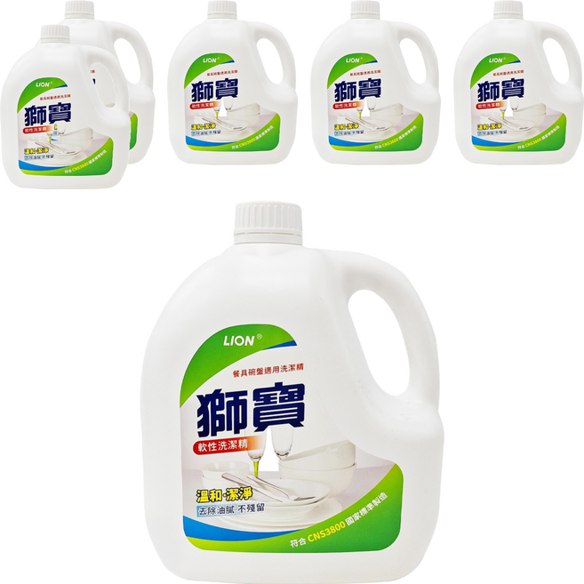 LION 獅王 台灣公司貨 獅寶 軟性洗潔精, 4kg, 6桶