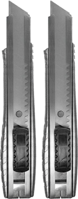 PANRICO 百利世 大美工刀 自動鎖定推鈕 鋅合金+不銹鋼外殼 超薄設計 刀片折斷槽設計, 銀色, 2支