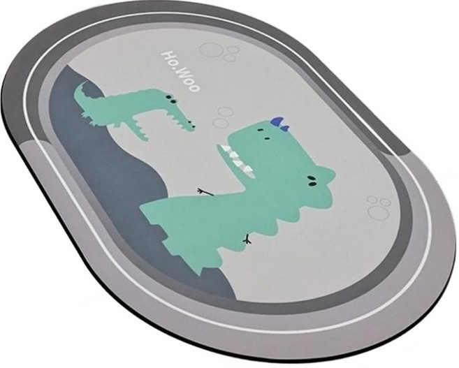 bebehome 軟式硅藻土速乾防滑吸水地墊, 圓形可愛恐龍, 1個