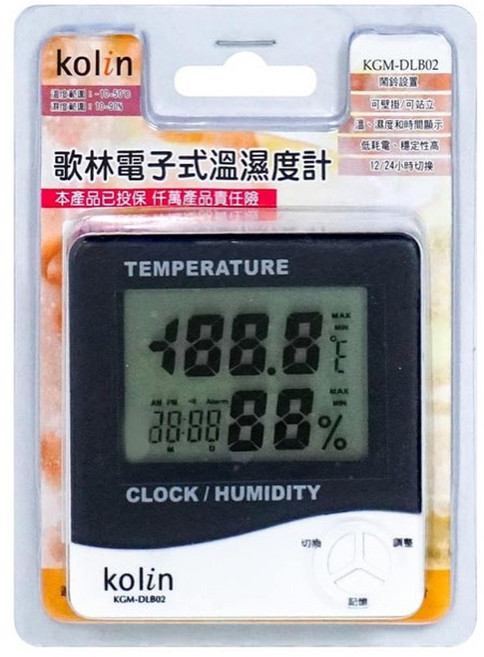Kolin 歌林 電子式溫溼度計, 1個, 黑色 + 白色