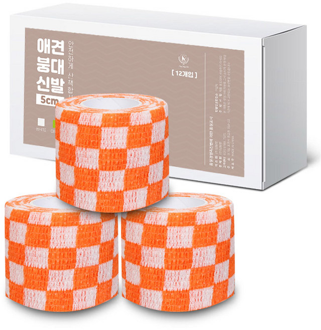딩동펫 자가접착 애견 붕대신발, 체크오렌지, 12개