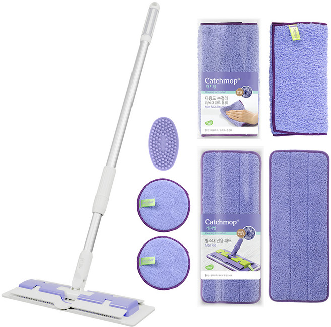 캐치맙 기본 청소대 + 청소패드 2p + 다용도 손걸레 2p + 실리콘솔 + 멀티클리너 2p 세트, 1세트
