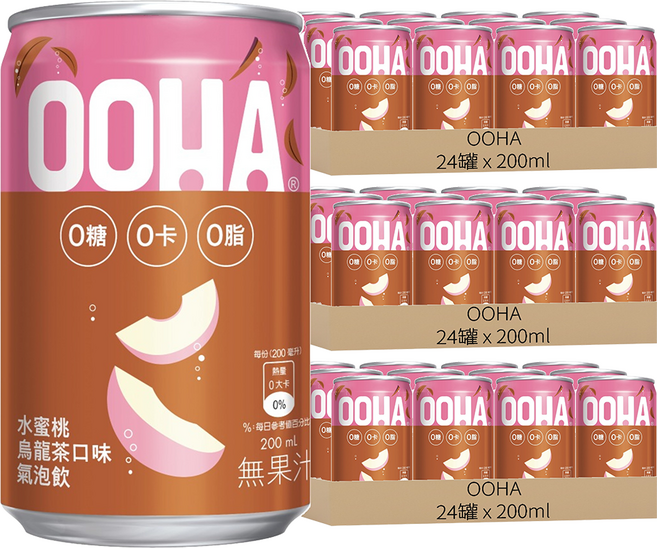 OOHA 氣泡飲 水蜜桃烏龍茶 迷你罐, 200ml, 72罐