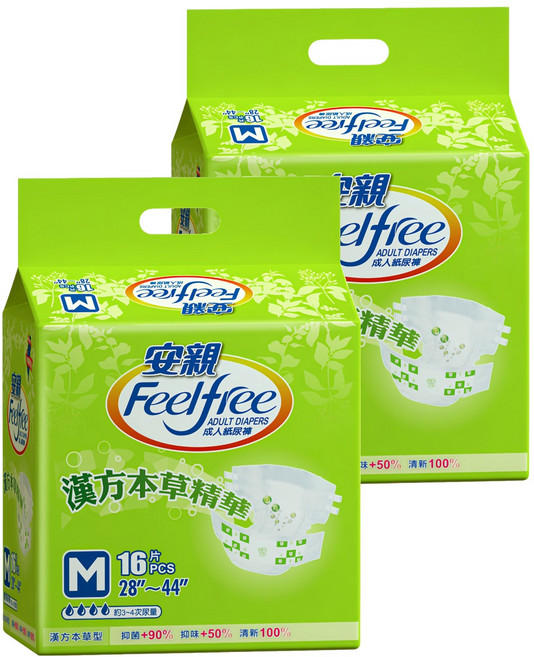 Feelfree 安親 漢方草本成人紙尿褲, M(腰圍28~44吋), 16片, 2包