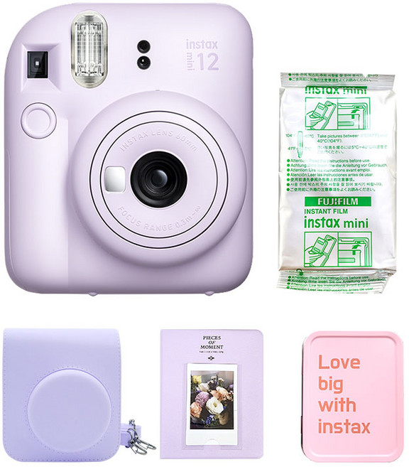 FUJIFILM 富士 instax Mini 12拍立得+掛繩+電池+說明書+Mini底片 10張+專用收納包+2格相簿+拍立得收納盒組, mini 12(Lilac Purple), 1組