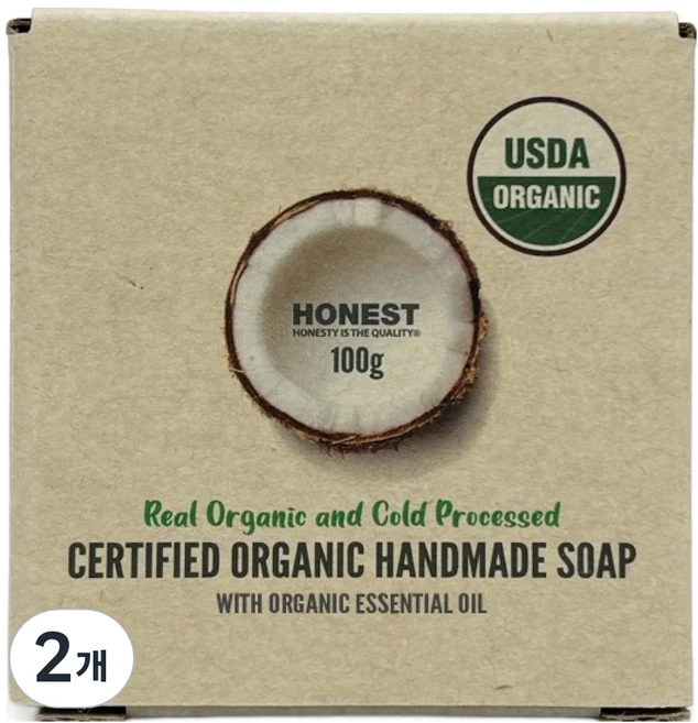 어니스트 엑스트라버진 코코넛 수제 비누 에센셜오일, 100g, 2개 - 쿠팡