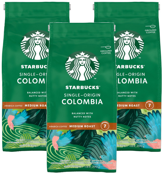 스타벅스 콜롬비아 분쇄 원두, 커피메이커, 200g, 3개