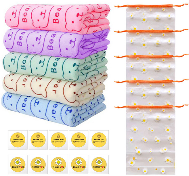 유아 비치타올 어린이집 생일 선물 답례품 포장세트, 곰돌이, 5세트