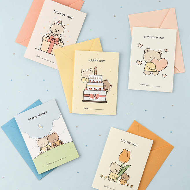 대시앤도트 부시시 베어 메시지 카드 5종 세트, 보들 하트 + 산들 튤립 + 퐁실 케익 + 포근 파티 + 둥실 하늘, 1개