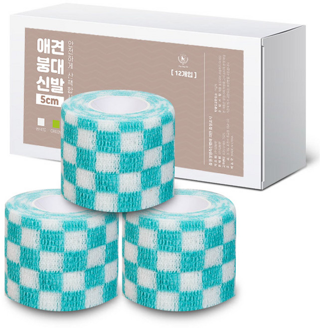 딩동펫 자가접착 애견 붕대신발, 체크스카이, 12개