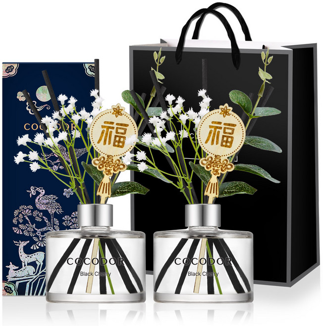 코코도르 전통 디퓨저 200ml 2개입+쇼핑백 세트, 블랙체리, 1세트