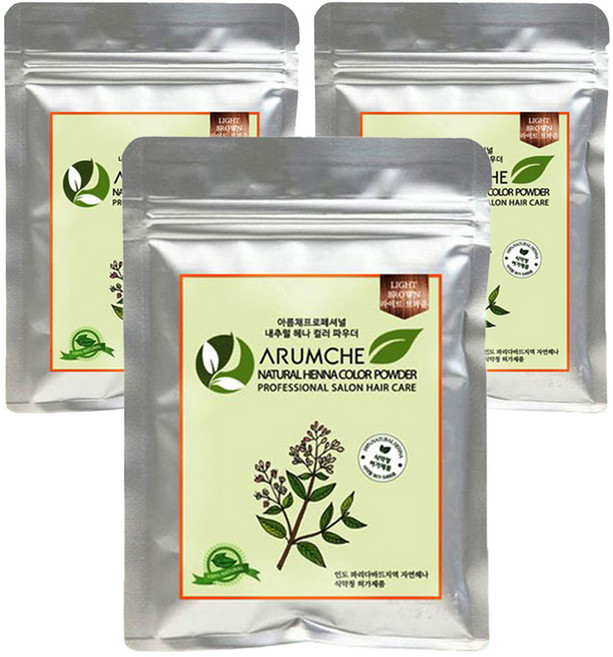 ARUMCHE 專業Henna染髮粉, 淺棕色, 3包
