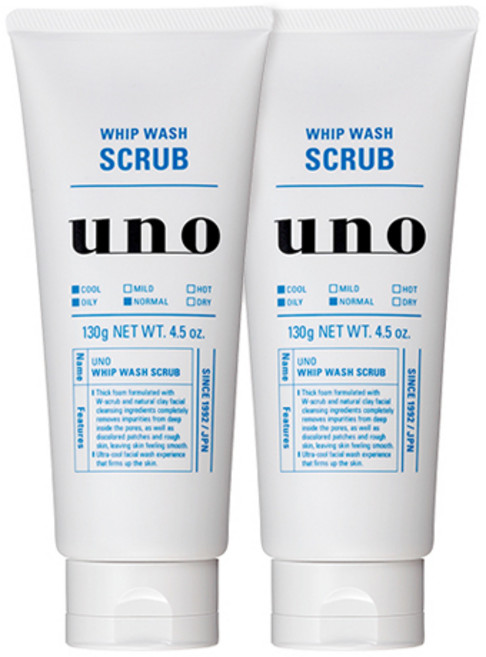 우노 휩 워시 스크럽 클렌징폼, 130g, 2개