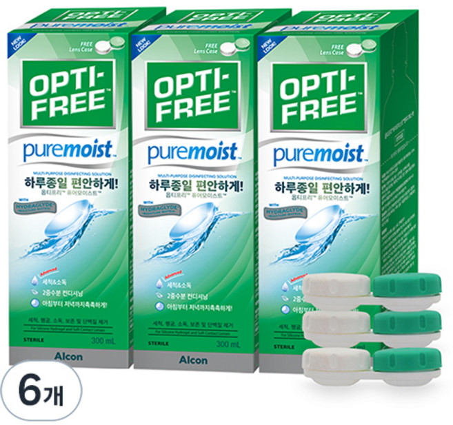 옵티프리 퓨어모이스트 렌즈세정액 + 렌즈케이스, 300ml, 6개