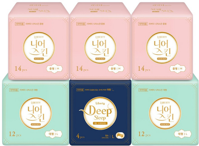 리버티오가네이처 니어스킨 생리대 날개형 중형 14p x 3팩 + 대형 12p x 2팩 + 딥슬립 대형 6p 세트, 1세트