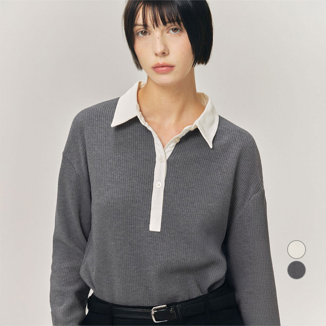 ELLEPARIS 여성용 와플 폴로 티셔츠