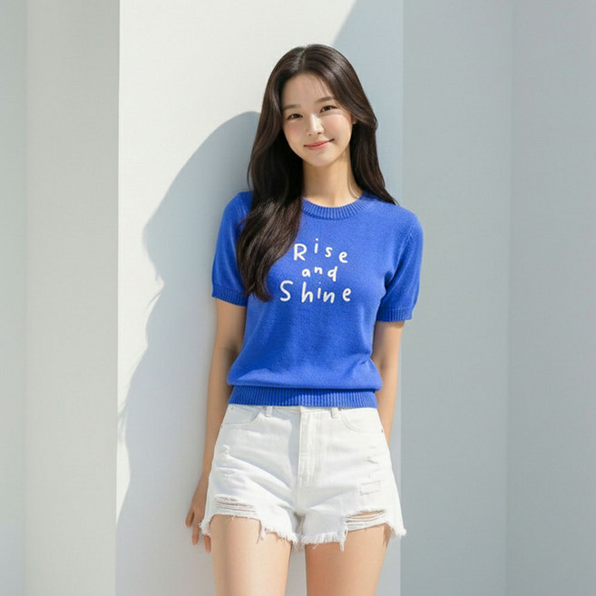 메이첼 여성용 리즈 레터링 반팔 니트 티셔츠 12414