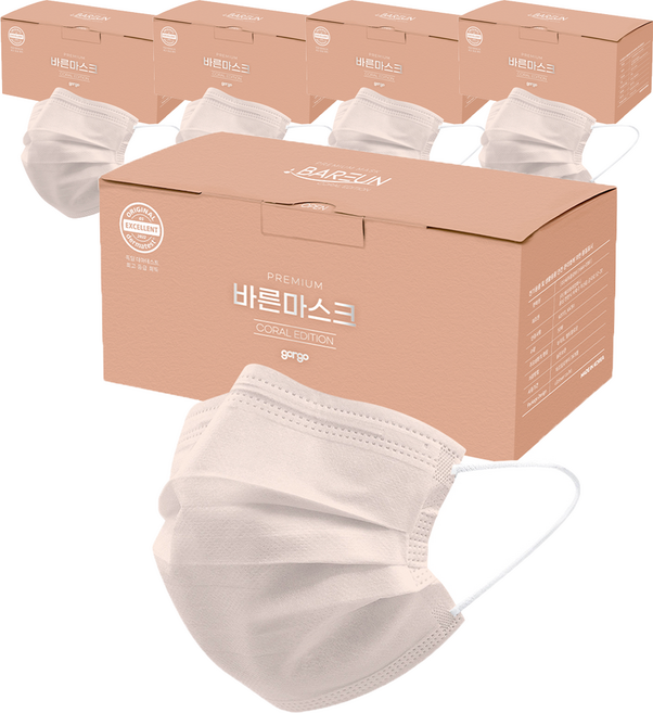고르고 바른 마스크 대형 성인용, 50매입, 5개, 코랄
