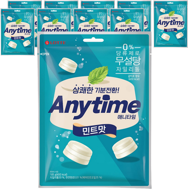 롯데웰푸드 애니타임 민트맛, 185g, 10개